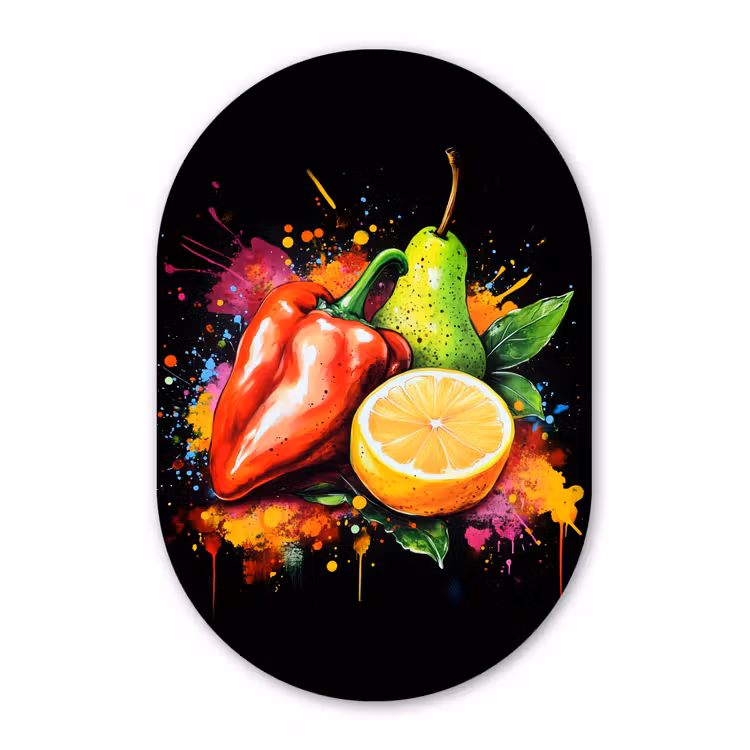 Muurovaal - Glas - Paprika - Peer - Citroen - Graffiti - Verf - Abstract — 1