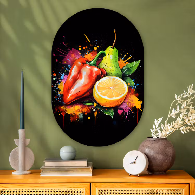 Muurovaal - Glas - Paprika - Peer - Citroen - Graffiti - Verf - Abstract — 2
