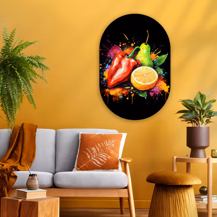 Muurovaal - Glas - Paprika - Peer - Citroen - Graffiti - Verf - Abstract — 3