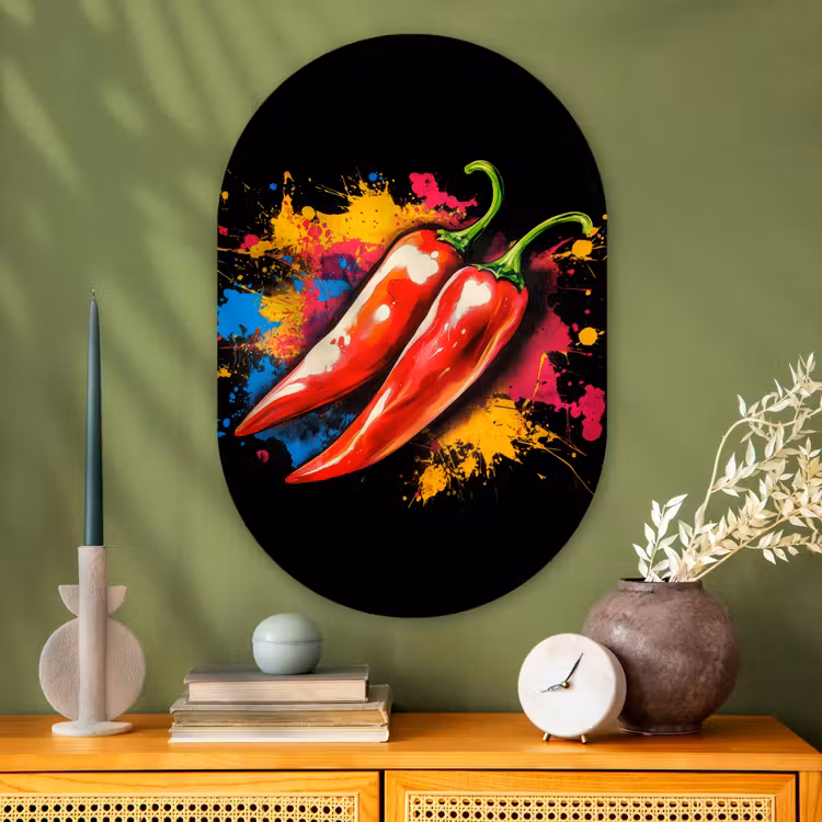 Muurovaal - Glas - Peper - Graffiti - Verf - Abstract - Modern - Kleurrijk — 2
