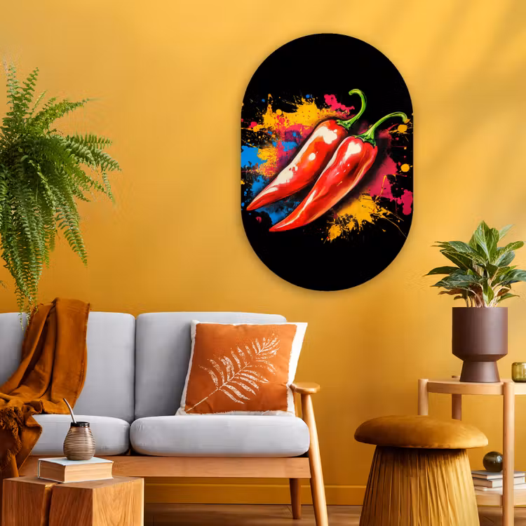 Muurovaal - Glas - Peper - Graffiti - Verf - Abstract - Modern - Kleurrijk — 3