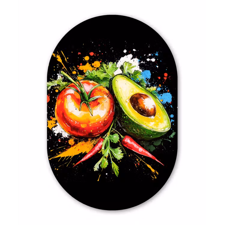 Muurovaal - Glas - Tomaat - Avocado - Peper - Graffiti - Verf - Modern — 1
