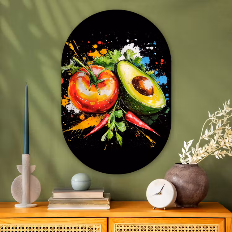 Muurovaal - Glas - Tomaat - Avocado - Peper - Graffiti - Verf - Modern — 2