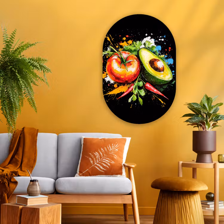 Muurovaal - Glas - Tomaat - Avocado - Peper - Graffiti - Verf - Modern — 3
