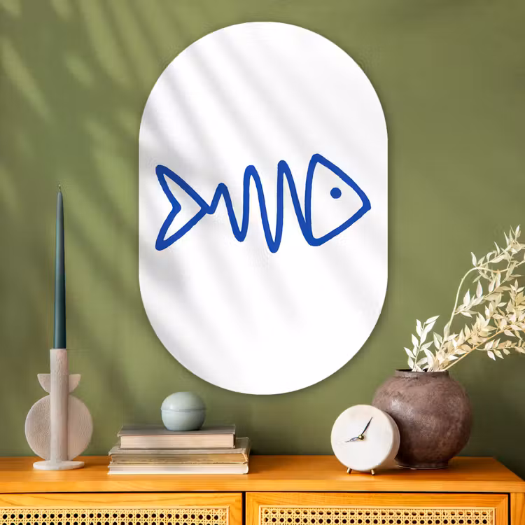 Muurovaal - Glas - Vis - Minimalistisch - Blauw - Lijn — 2