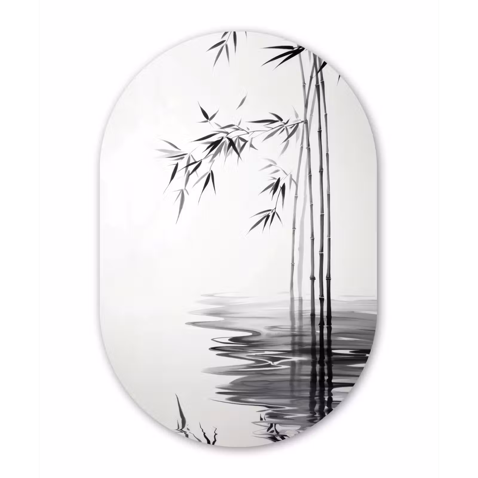 Muurovaal - Glas - Bamboestammen - Water - Minimalistisch - Wit — 1