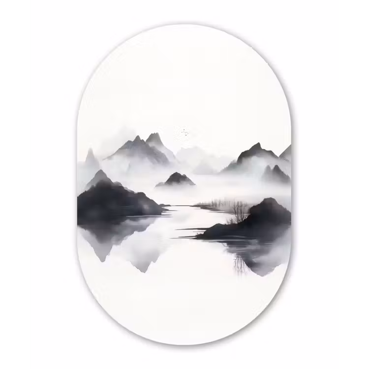 Muurovaal - Glas - Bergen - Mistig - Water - Wit — 1