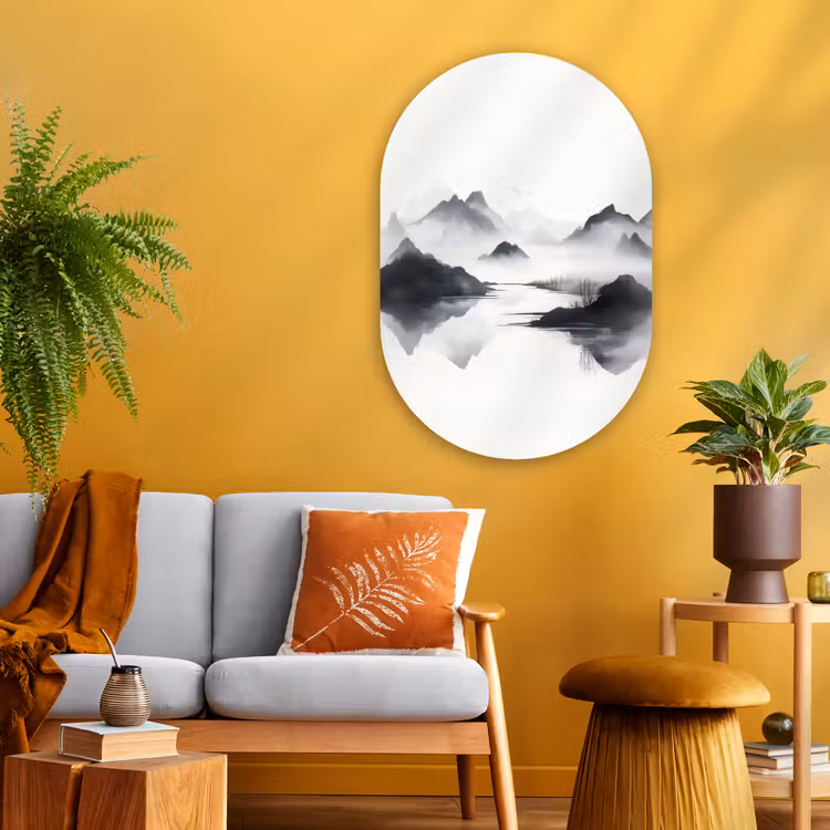 Muurovaal - Glas - Bergen - Mistig - Water - Wit — 3