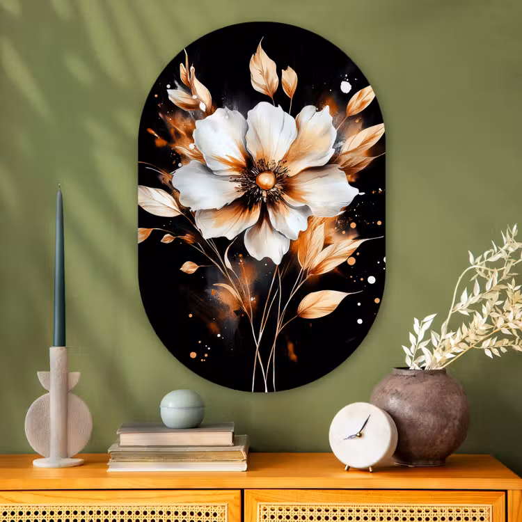 Muurovaal - Glas - Bloem - Verf - Goud - Graffiti - Modern — 2