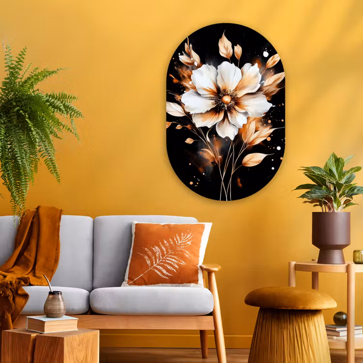 Muurovaal - Glas - Bloem - Verf - Goud - Graffiti - Modern — 3