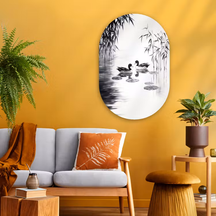 Muurovaal - Glas - Eenden - Waterlelies - Riet - Zwart — 3
