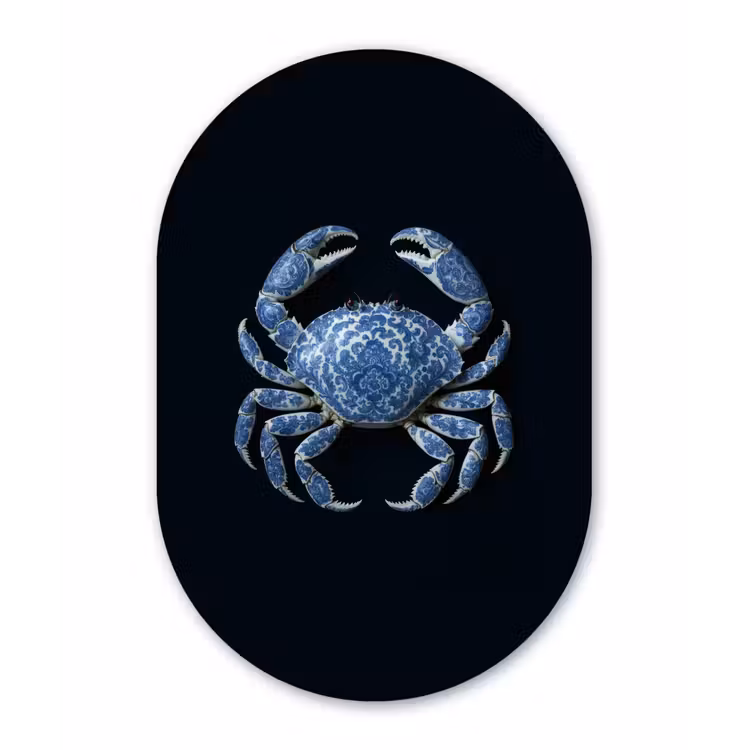 Muurovaal - Glas - Krab - Delfts blauw - Dieren — 1