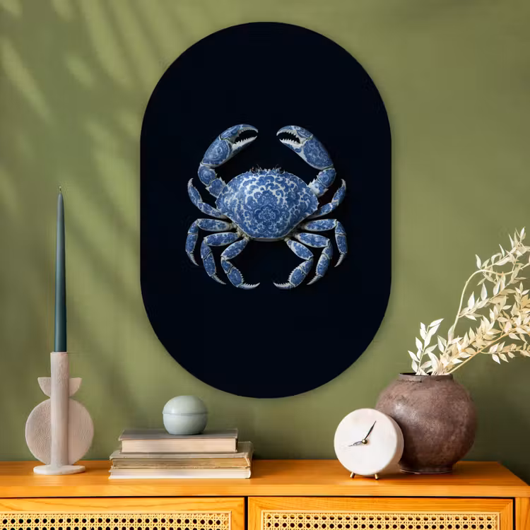 Muurovaal - Glas - Krab - Delfts blauw - Dieren — 2