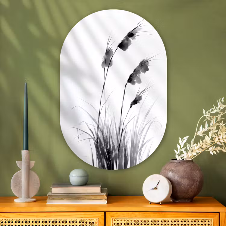 Muurovaal - Glas - Minimalistisch - Stelen - Wit — 2