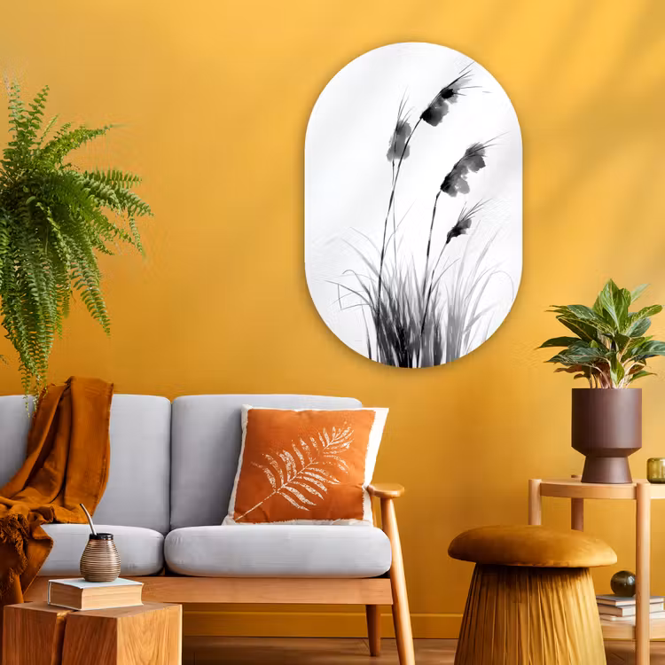 Muurovaal - Glas - Minimalistisch - Stelen - Wit — 3