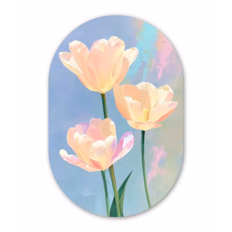 Muurovaal - Glas - Tulpen - Roze accenten - Blauw — 1