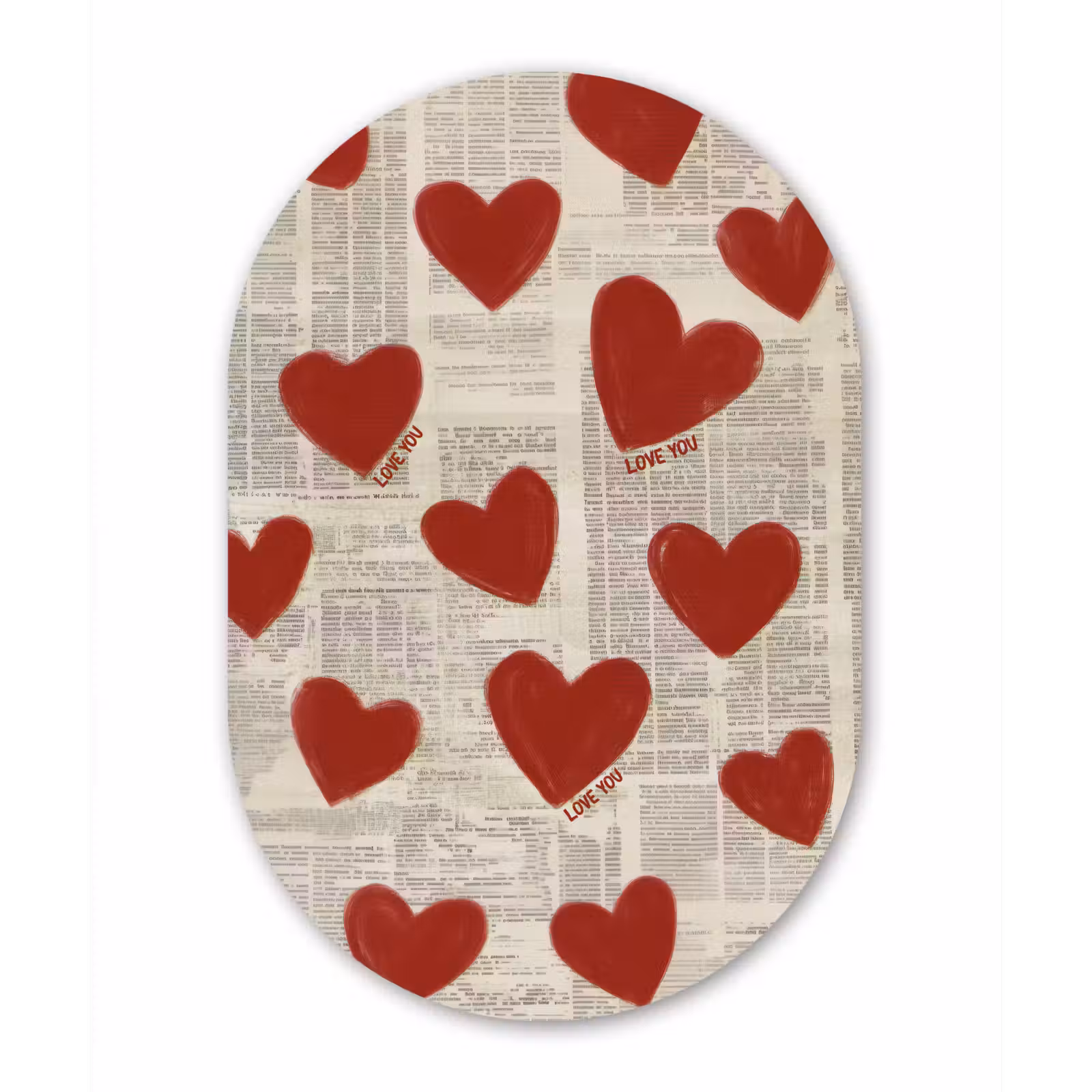 Muurovaal - Glas - Hartjes - Krant - Loveyou — 1