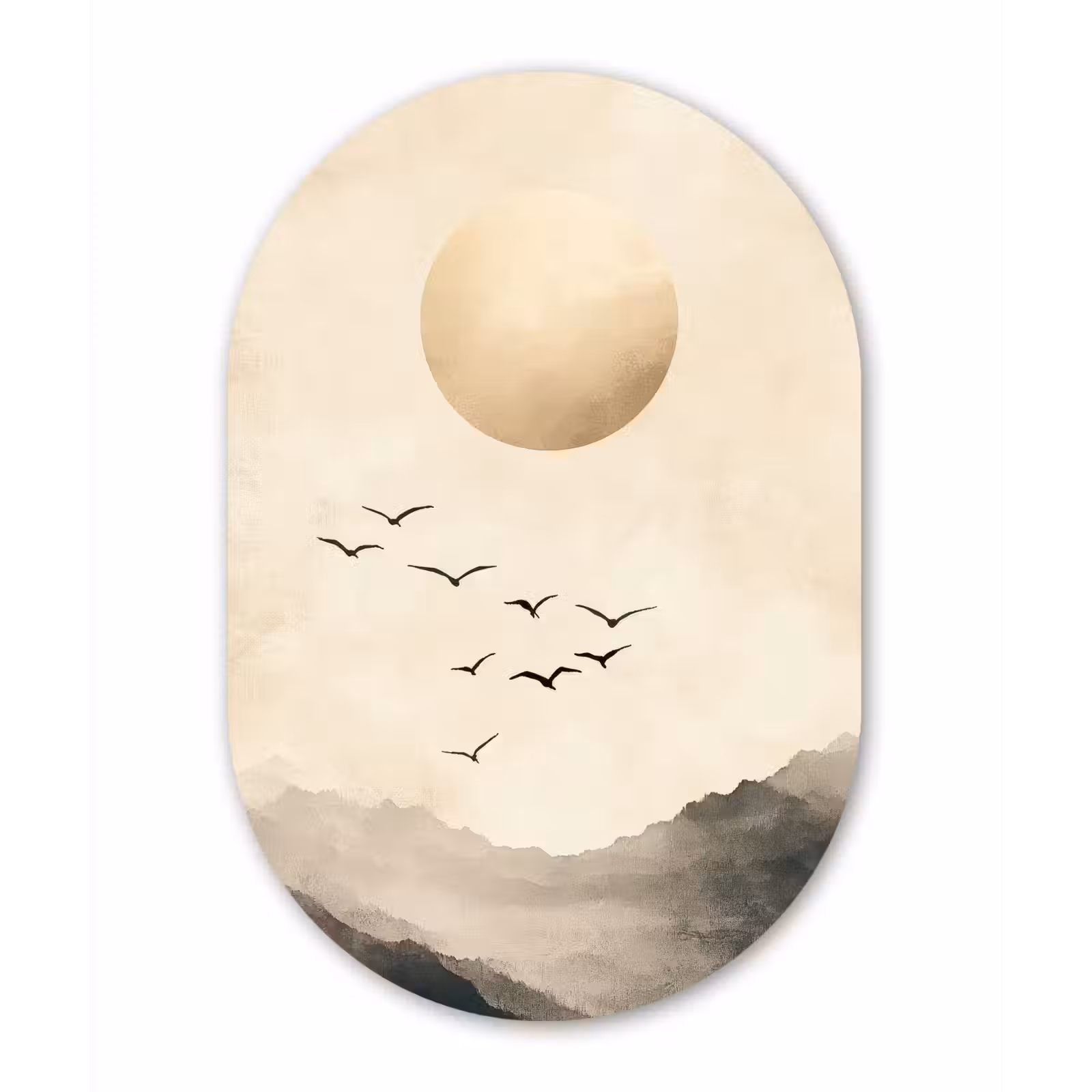 Muurovaal - Glas - Landschap - Japandi - vogel — 1