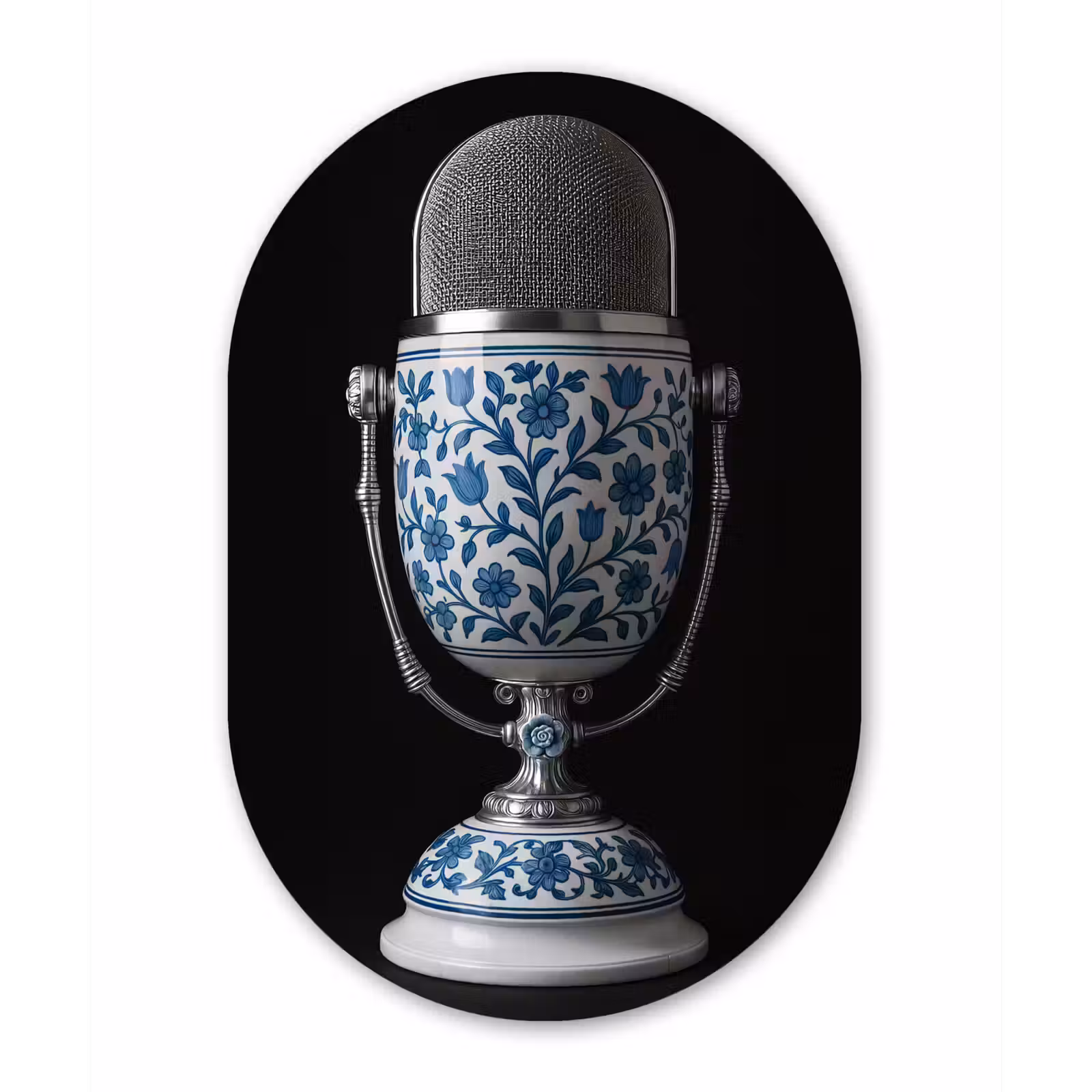 Muurovaal - Glas - Microfoon - Delfts blauw - Muziek — 1
