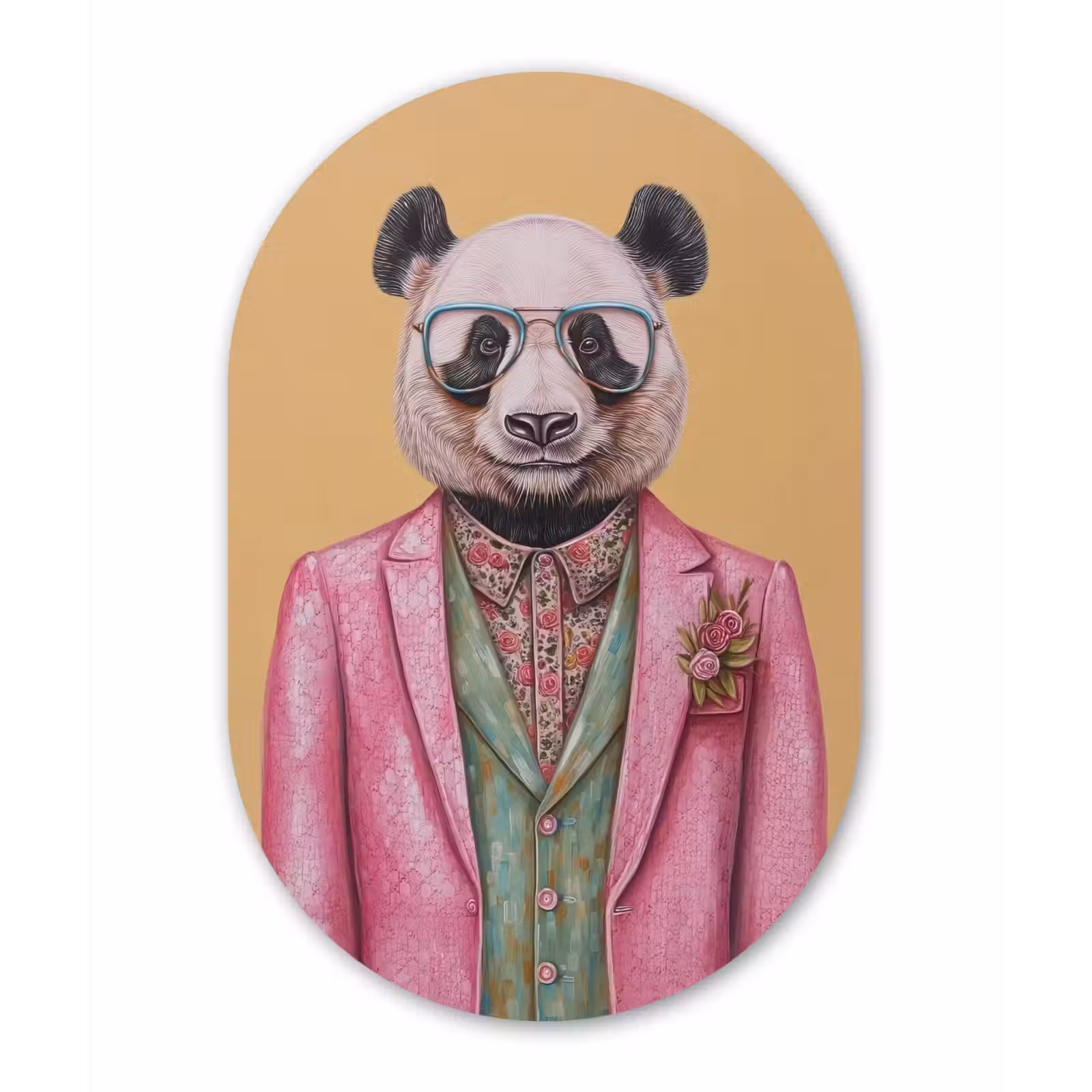 Muurovaal - Glas - Panda - Pak - Zonnebril - Blauw — 1