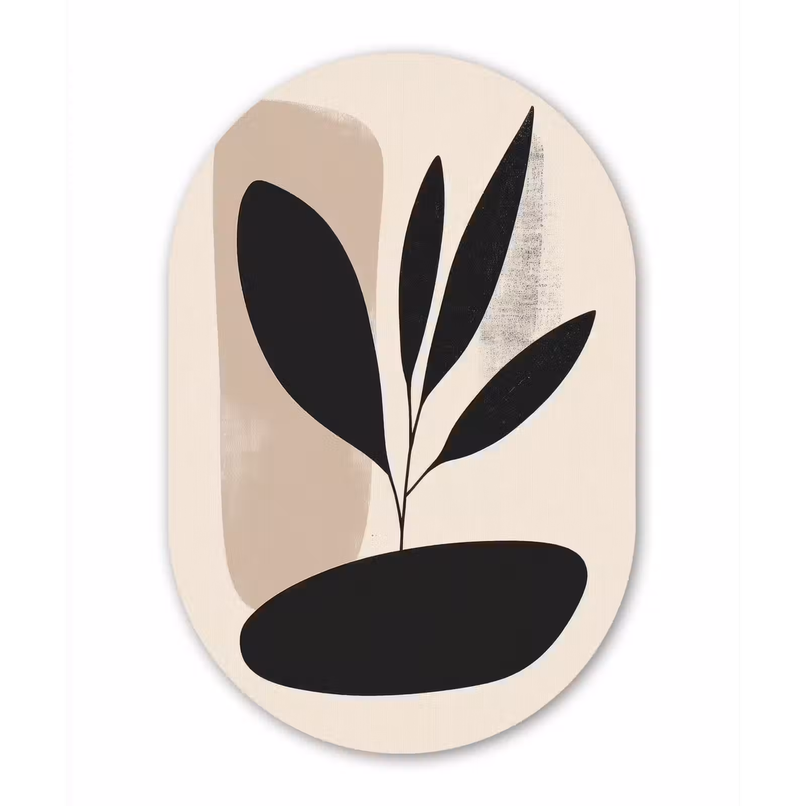 Muurovaal - Glas - Plant - Beige - Japandi — 1