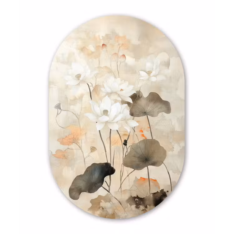 Muurovaal - Glas - Bloemen - Japandi - Wabi sabi — 1