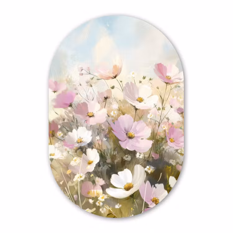 Muurovaal - Glas - Bloemenveld - Lichte tinten - Geschilderd — 1