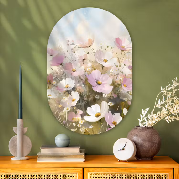 Muurovaal - Glas - Bloemenveld - Lichte tinten - Geschilderd — 2