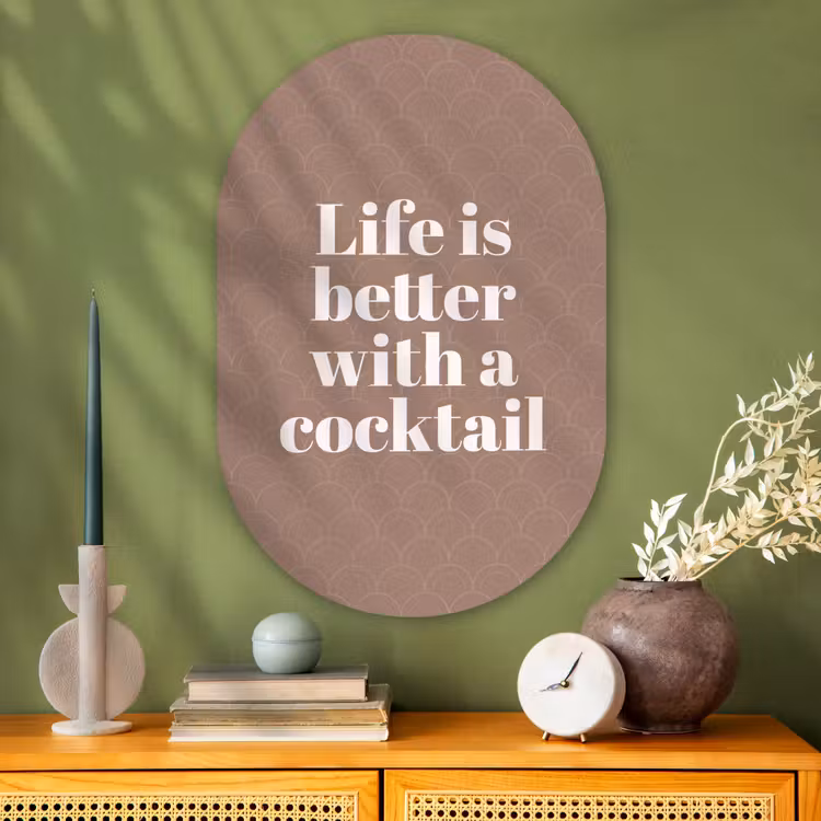 Muurovaal - Glas - Cocktail - Tekst - Patroon - Wit — 2