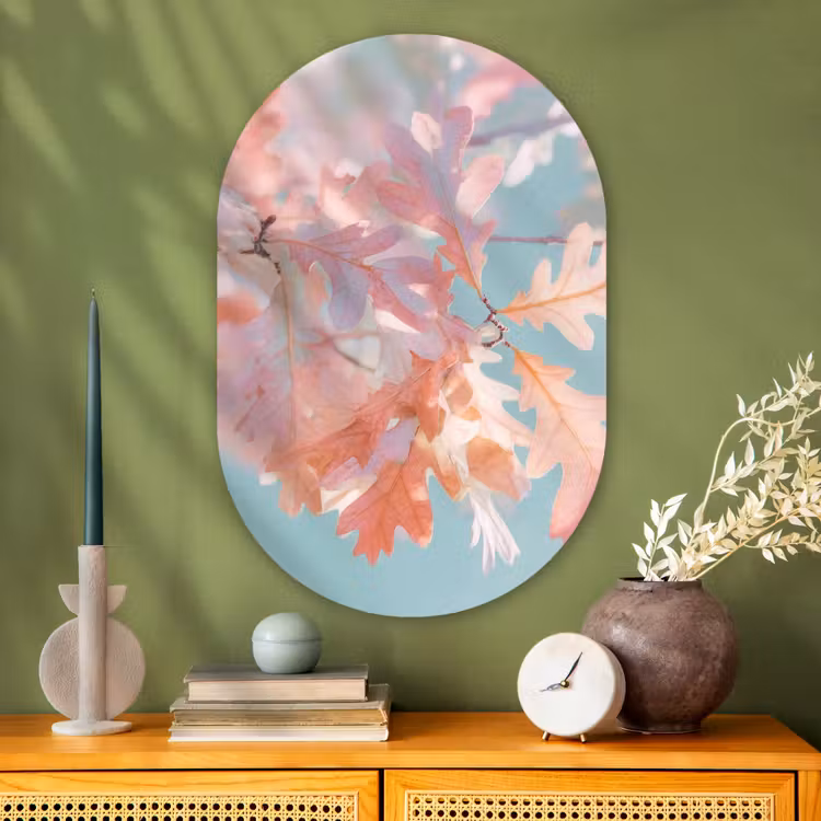 Muurovaal - Glas - Eikenbladeren - Takken - Roze — 2