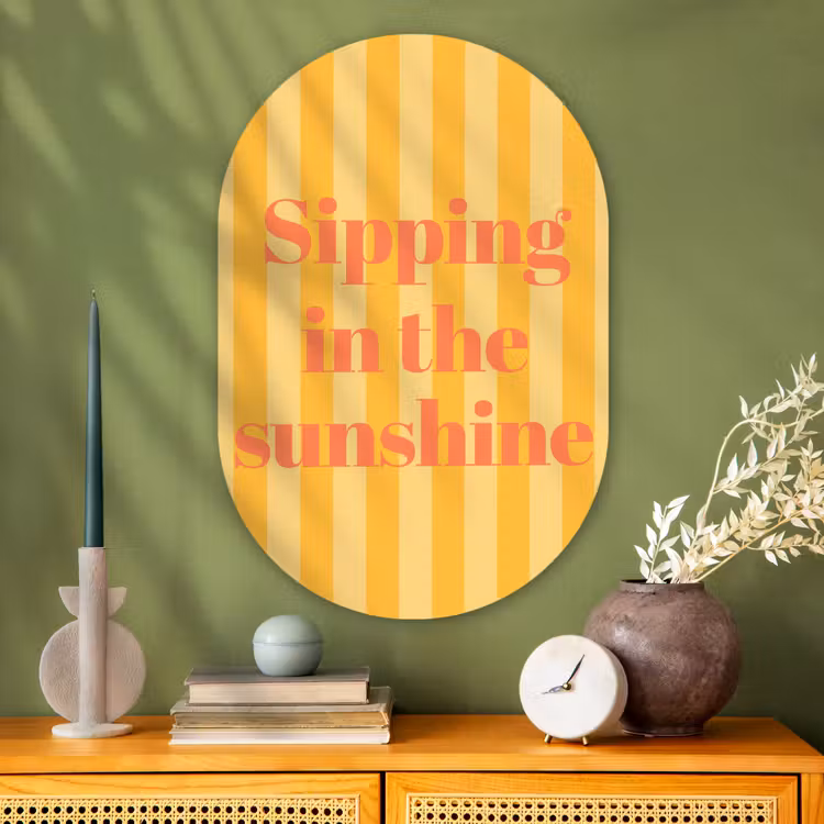Muurovaal - Glas - Gestreept - Geel - Sunshine - Letters — 2