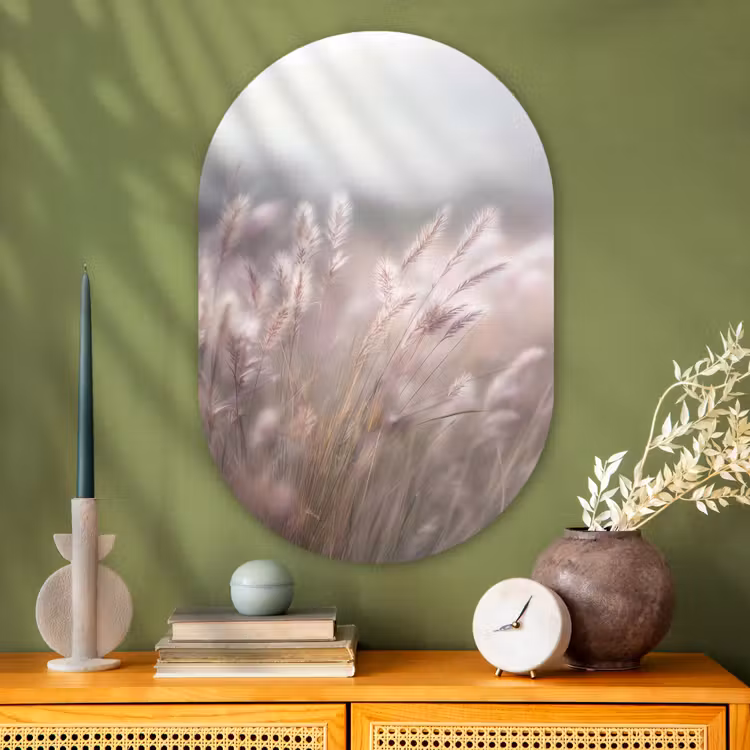 Muurovaal - Glas - Graspluimen - Wind - Beige - Mistig — 2
