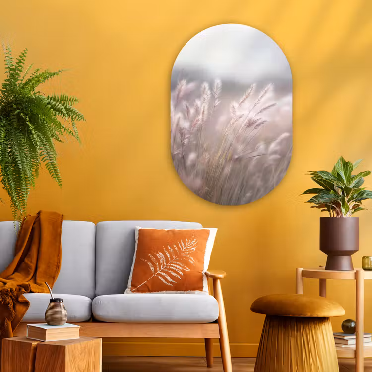 Muurovaal - Glas - Graspluimen - Wind - Beige - Mistig — 3