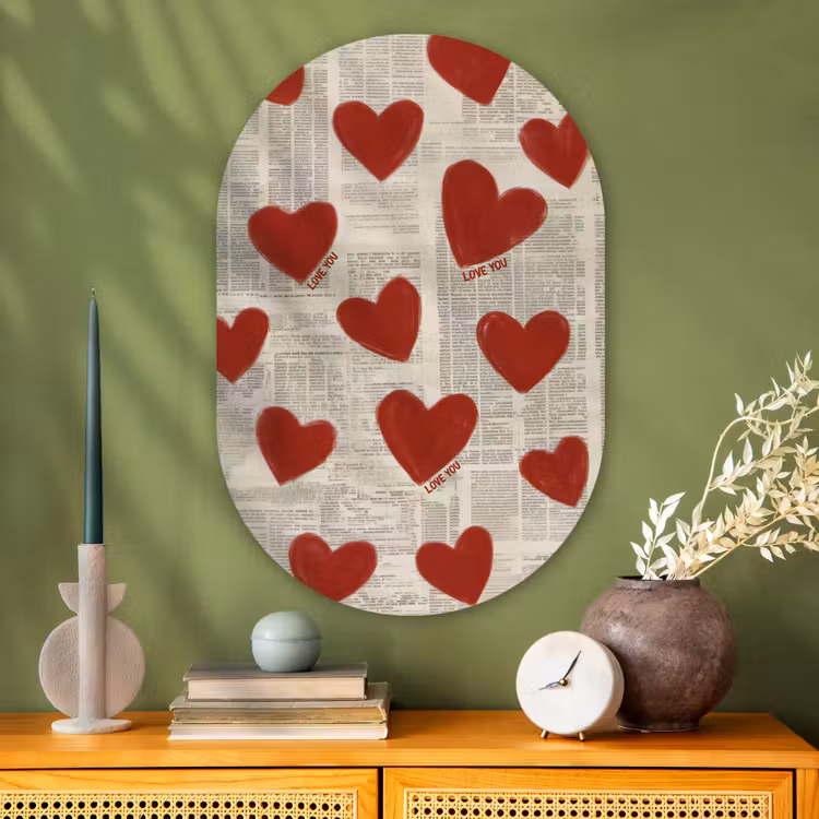 Muurovaal - Glas - Hartjes - Krant - Loveyou — 2