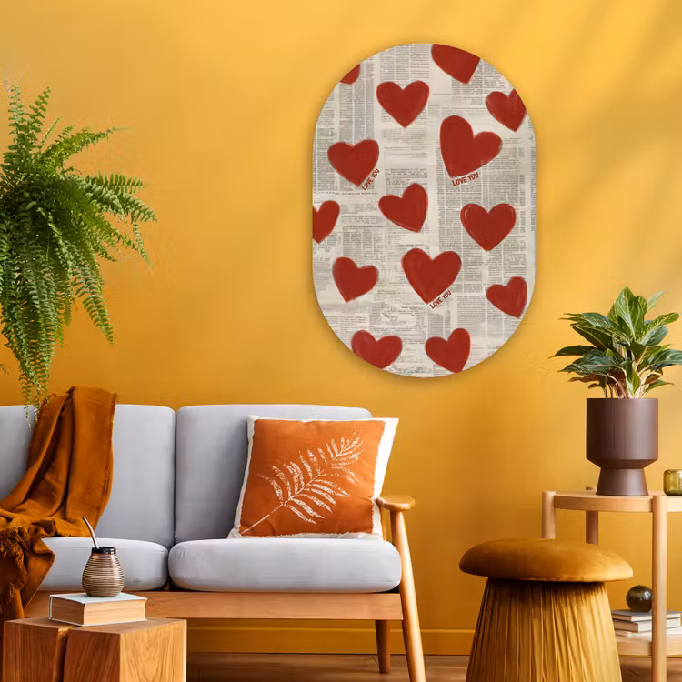 Muurovaal - Glas - Hartjes - Krant - Loveyou — 3
