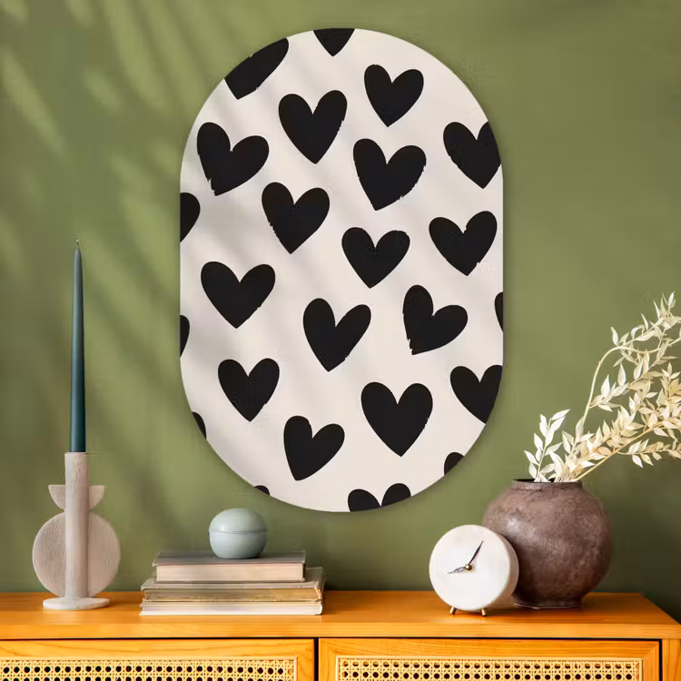 Muurovaal - Glas - Hartjes - Zwart - Beige — 2
