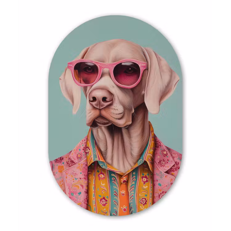 Muurovaal - Glas - Hond - Overhemd - Bloemen - Bril — 1