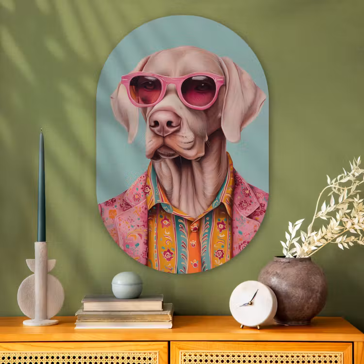 Muurovaal - Glas - Hond - Overhemd - Bloemen - Bril — 2