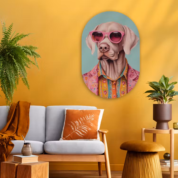 Muurovaal - Glas - Hond - Overhemd - Bloemen - Bril — 3