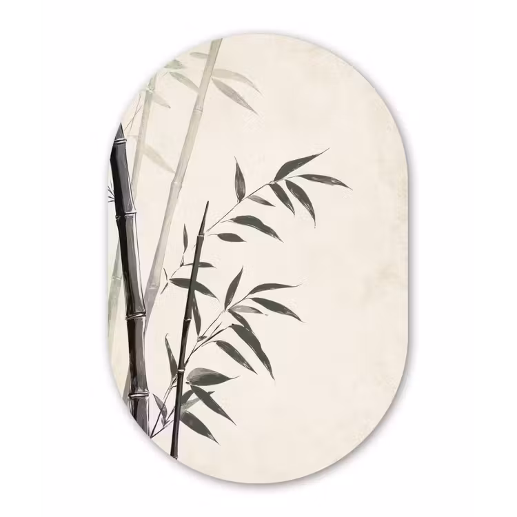 Muurovaal - Glas - Japandi - Bamboe - Beige — 1