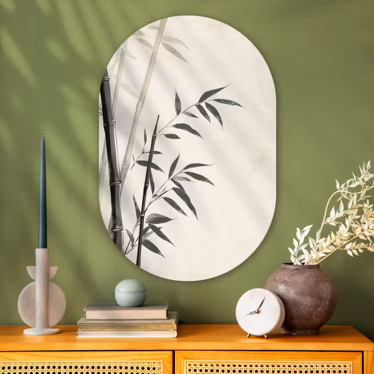 Muurovaal - Glas - Japandi - Bamboe - Beige — 2