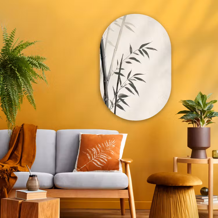 Muurovaal - Glas - Japandi - Bamboe - Beige — 3