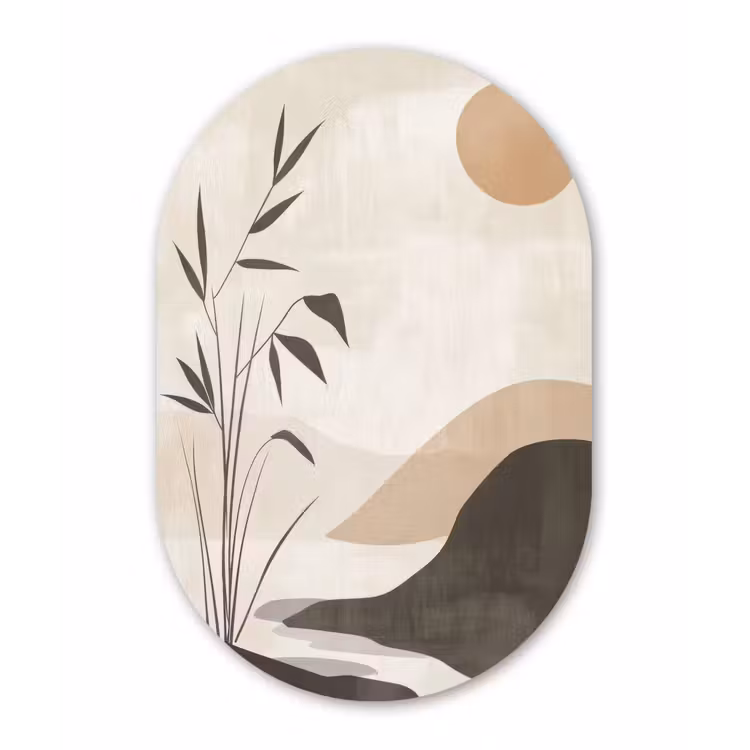 Muurovaal - Glas - Japandi - Landschap - Beige — 1