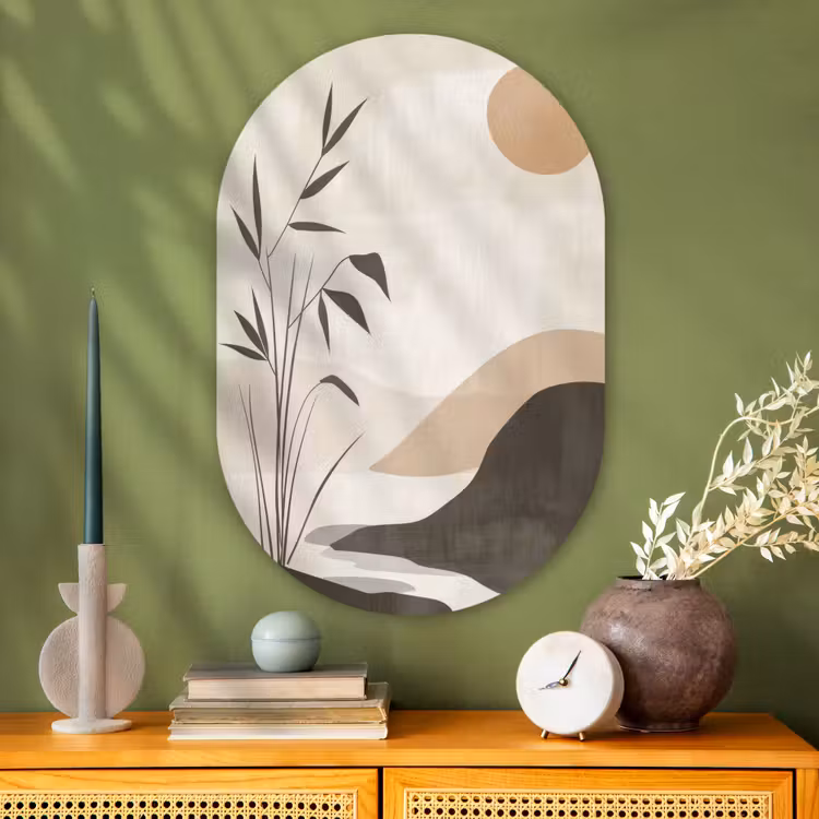 Muurovaal - Glas - Japandi - Landschap - Beige — 2
