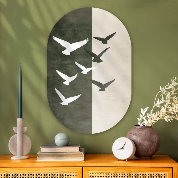 Muurovaal - Glas - Japandi - Vogel - Groen — 2