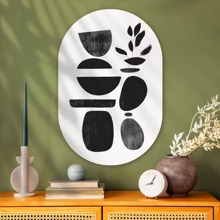 Muurovaal - Glas - Japandi - Zwart - Abstract — 2