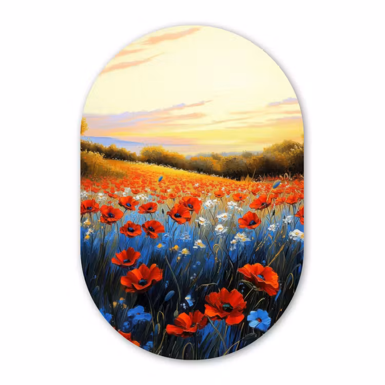 Muurovaal - Glas - Klaproos - Bloemenveld - Kleurrijk — 1