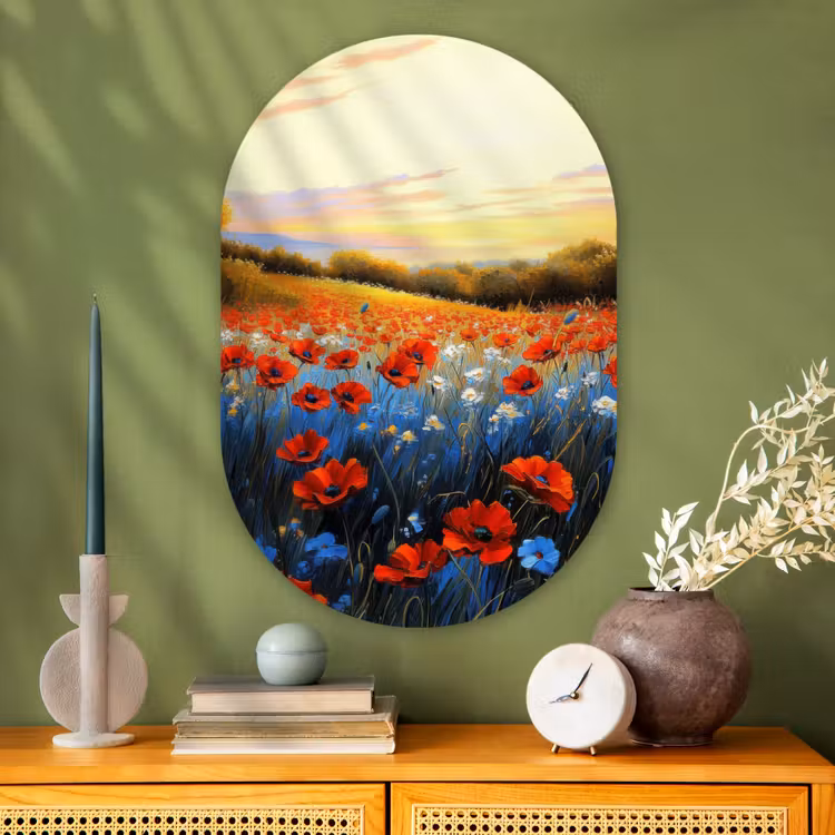 Muurovaal - Glas - Klaproos - Bloemenveld - Kleurrijk — 2