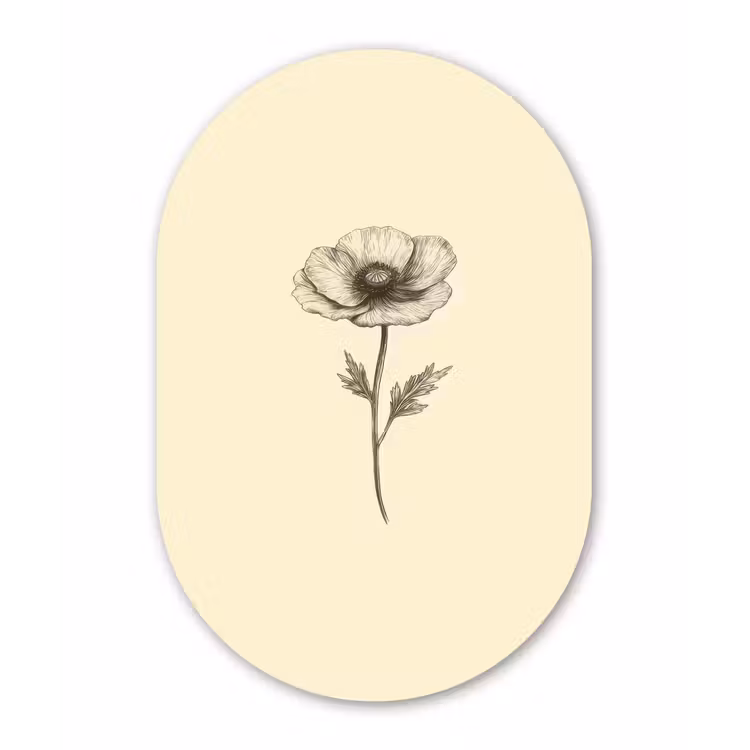 Muurovaal - Glas - Klaproos - Illustratie - Zwart — 1