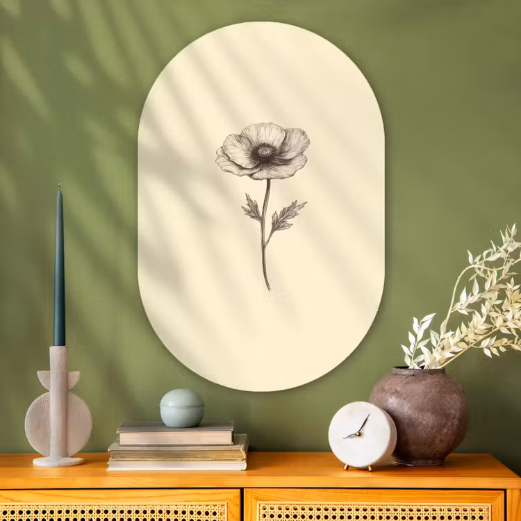 Muurovaal - Glas - Klaproos - Illustratie - Zwart — 2